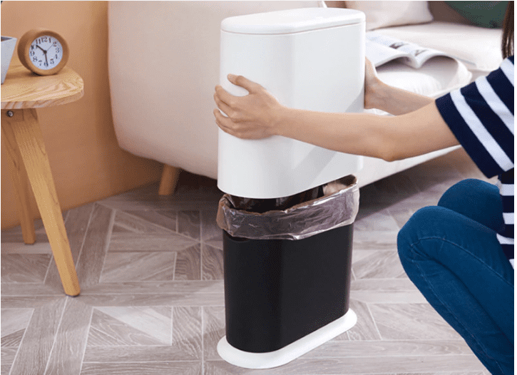 Plastic Black White Narrow Rubbish Trash Bin Small Space Bathroom Bedroom.